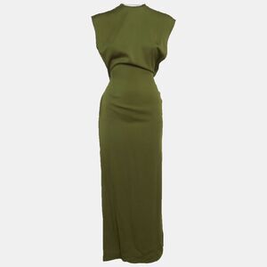 Christopher Esber Olive Green Stretch Satin Backless Maxi Dress S